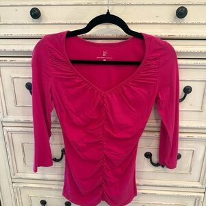 New York & Company Pink Ruched Fitted Blouse